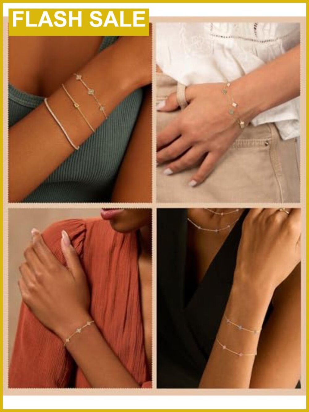 14k Gold Plated Clover Birthstone Bracelet Dainty Adjustable Link Charm - Picture 5 of 5